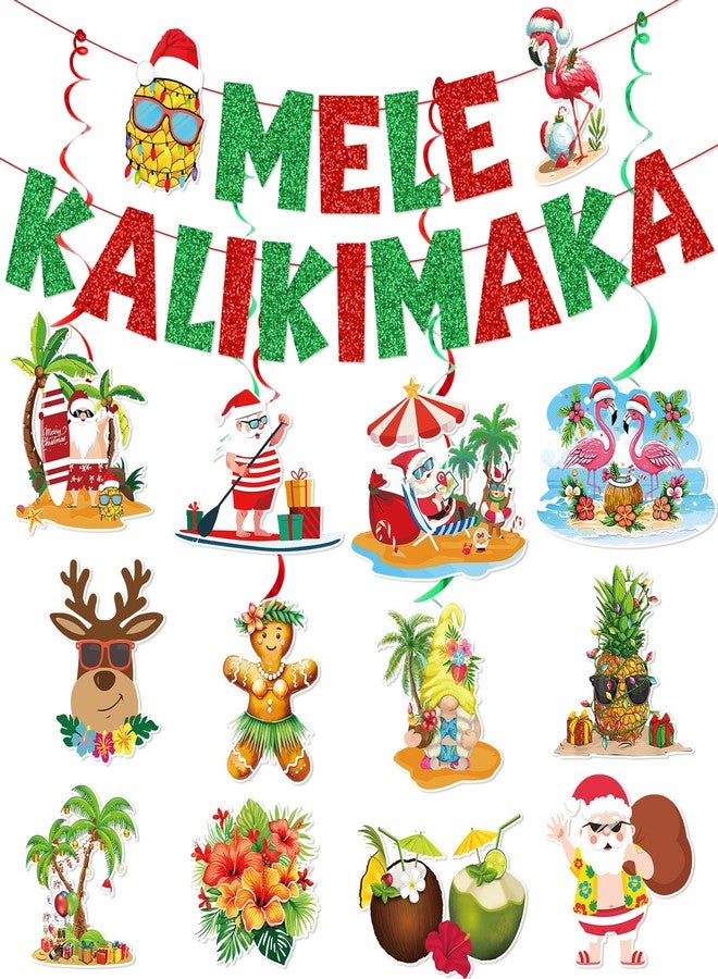 MZ.ogm Mele Kalikimaka Banner Glitter Hawaiian Christmas Banner Mele Kalikimaka Hawaiian Christmas Decorations Hawaiian Holiday Party Decorations - Image 1